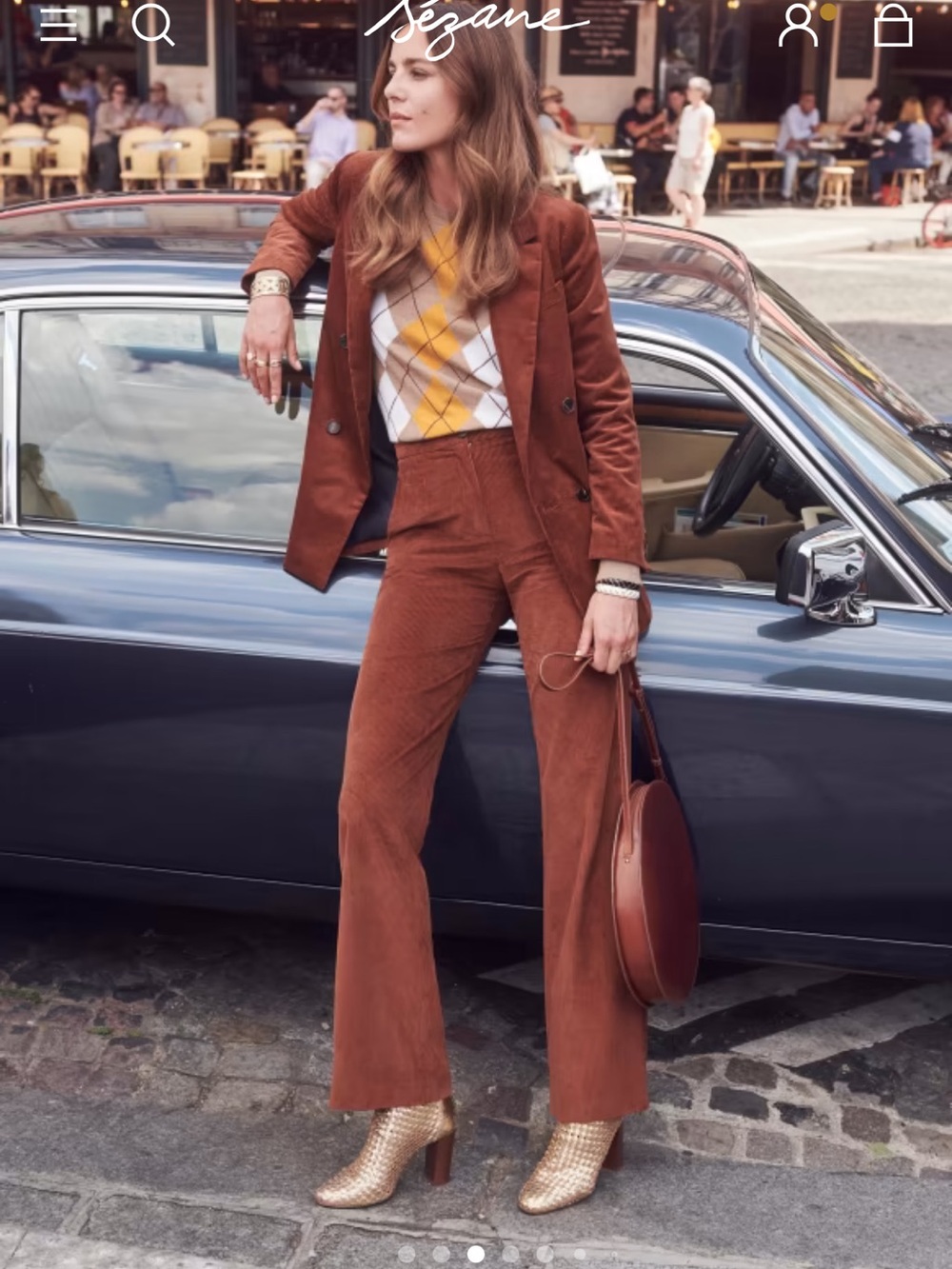 Sezane Rust Brown Corduroy Double-Breasted Blazer - Picture 4 of 8